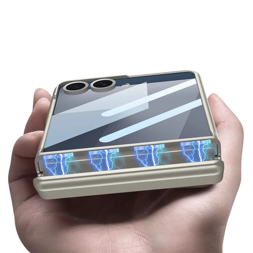 GKK For Samsung Galaxy Z Flip7 5G Magnetic Case Hinge Protection PC Tempered Glass Film Phone Cover - Titanium Grey - 2