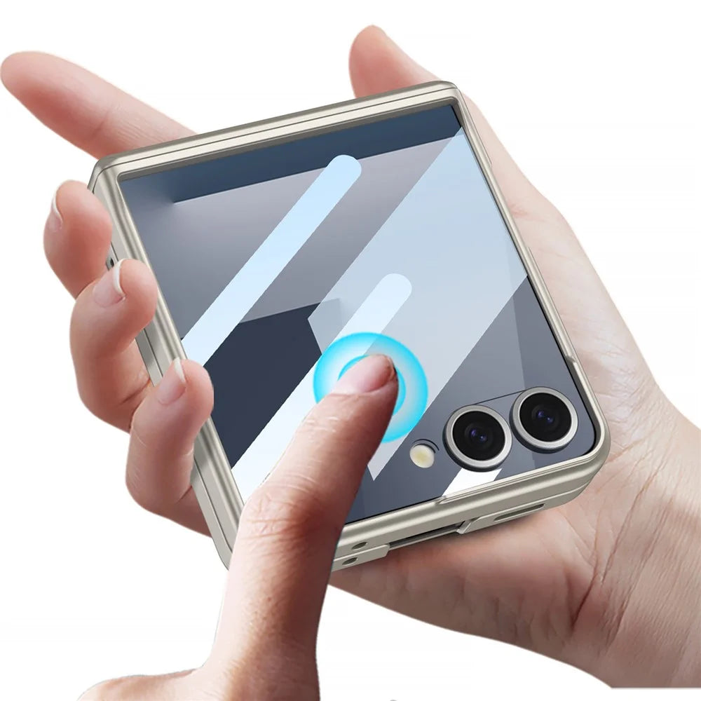 GKK For Samsung Galaxy Z Flip7 5G Magnetic Case Hinge Protection PC Tempered Glass Film Phone Cover - Titanium Grey - 3