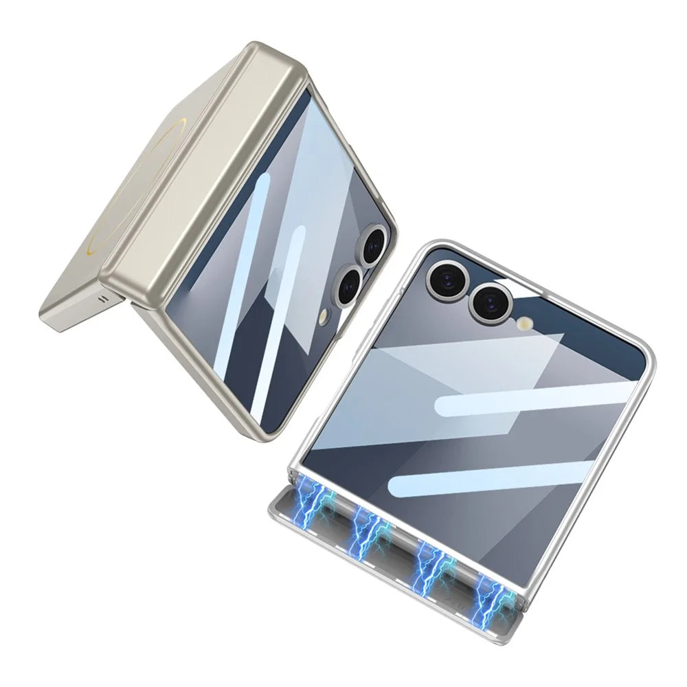 GKK For Samsung Galaxy Z Flip7 5G Magnetic Case Hinge Protection PC Tempered Glass Film Phone Cover - Titanium Grey - 4