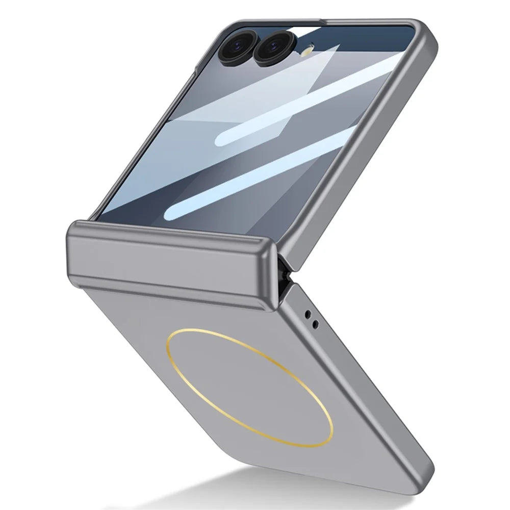 GKK For Samsung Galaxy Z Flip7 5G Magnetic Case Hinge Protection PC Tempered Glass Film Phone Cover - Titanium Grey - 7