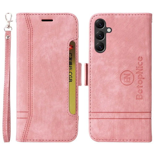 BETOPNICE 001 For Samsung Galaxy A14 5G / 4G  Full Protection Imprinted Line Stitching PU Leather Case Wallet Stand Cell Phone Cover - Pink - 1