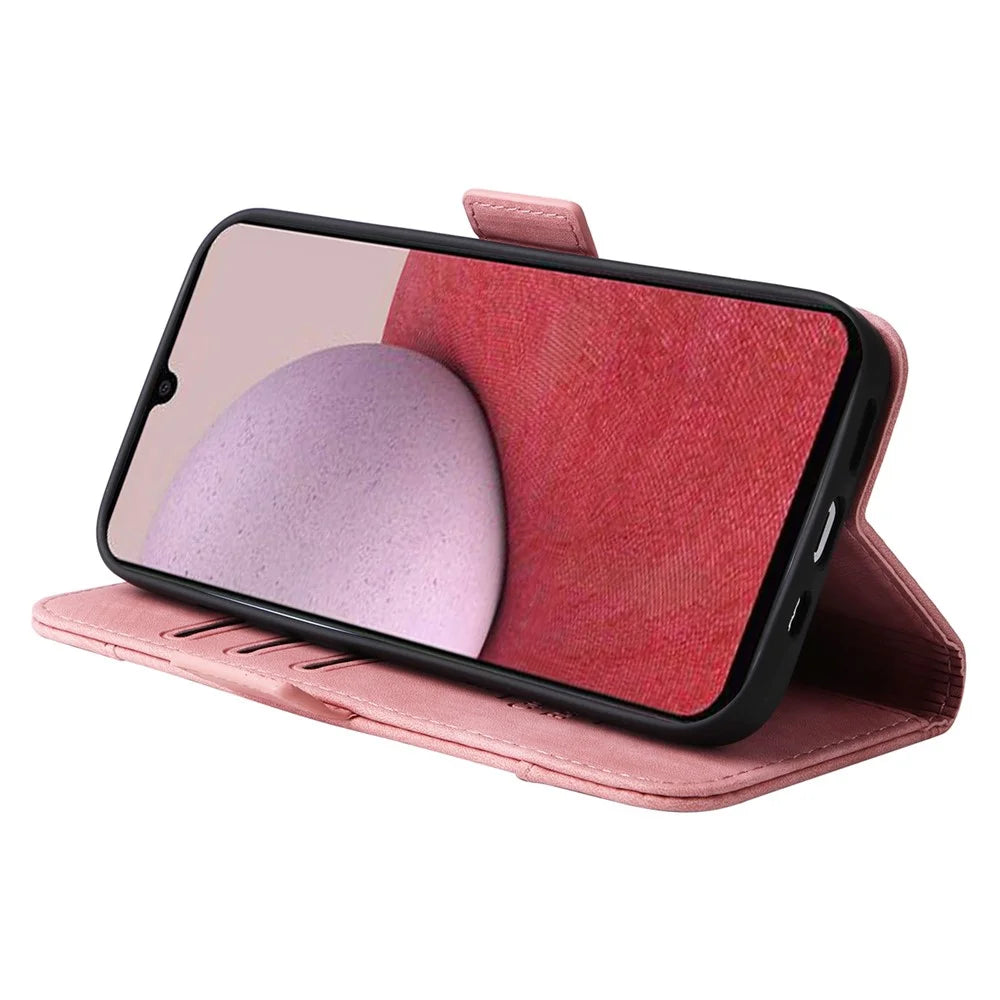 BETOPNICE 001 For Samsung Galaxy A14 5G / 4G  Full Protection Imprinted Line Stitching PU Leather Case Wallet Stand Cell Phone Cover - Pink - 3