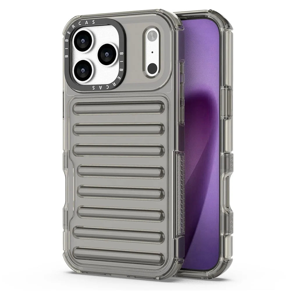 For iPhone 18 Pro Max / 17 Pro Max Case Stripe Design Anti-Slip Detachable TPU + PC Phone Cover - Grey - 1