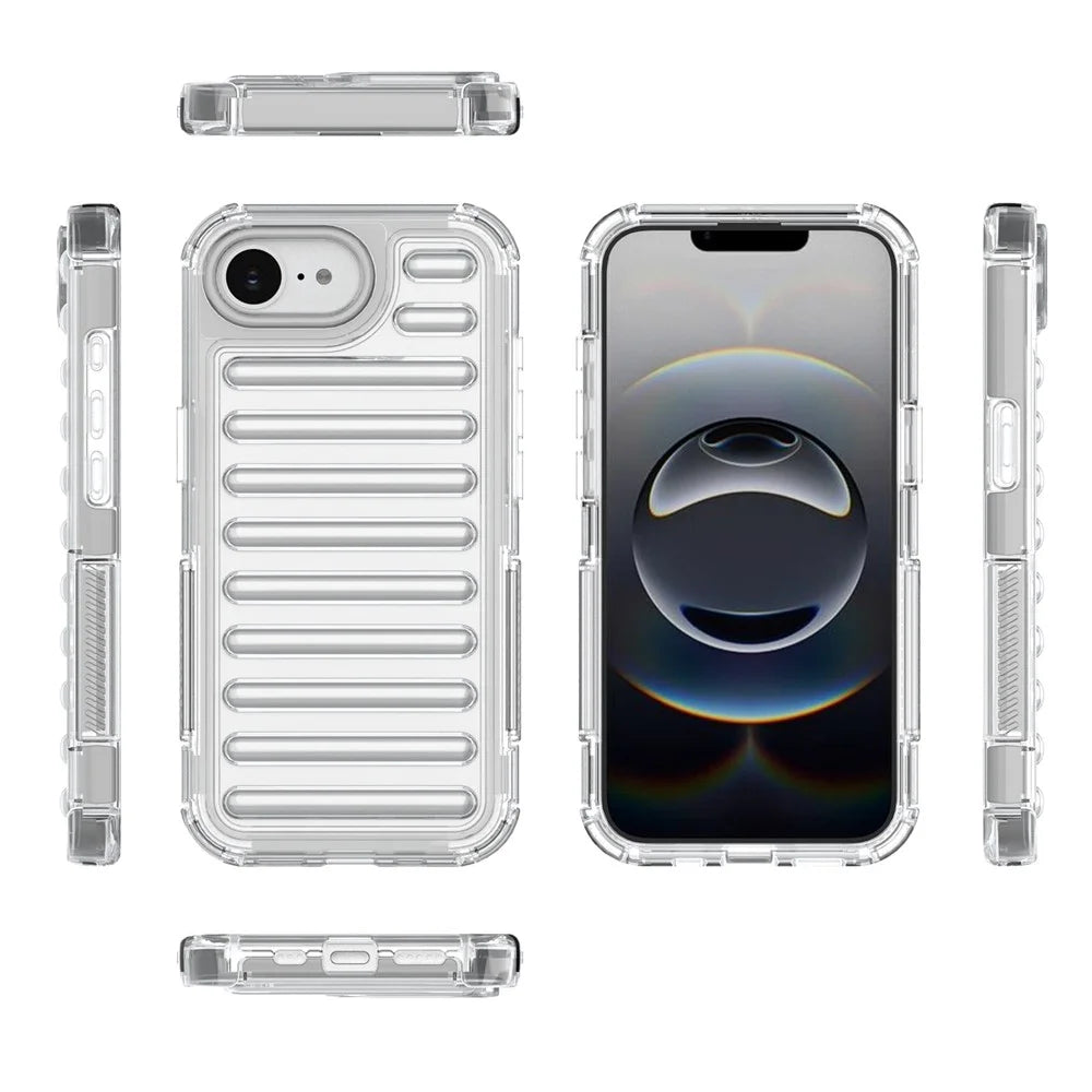 For iPhone 17e / 16e Case Stripe Design Anti-Slip Detachable TPU + PC Phone Cover - Transparent - 7