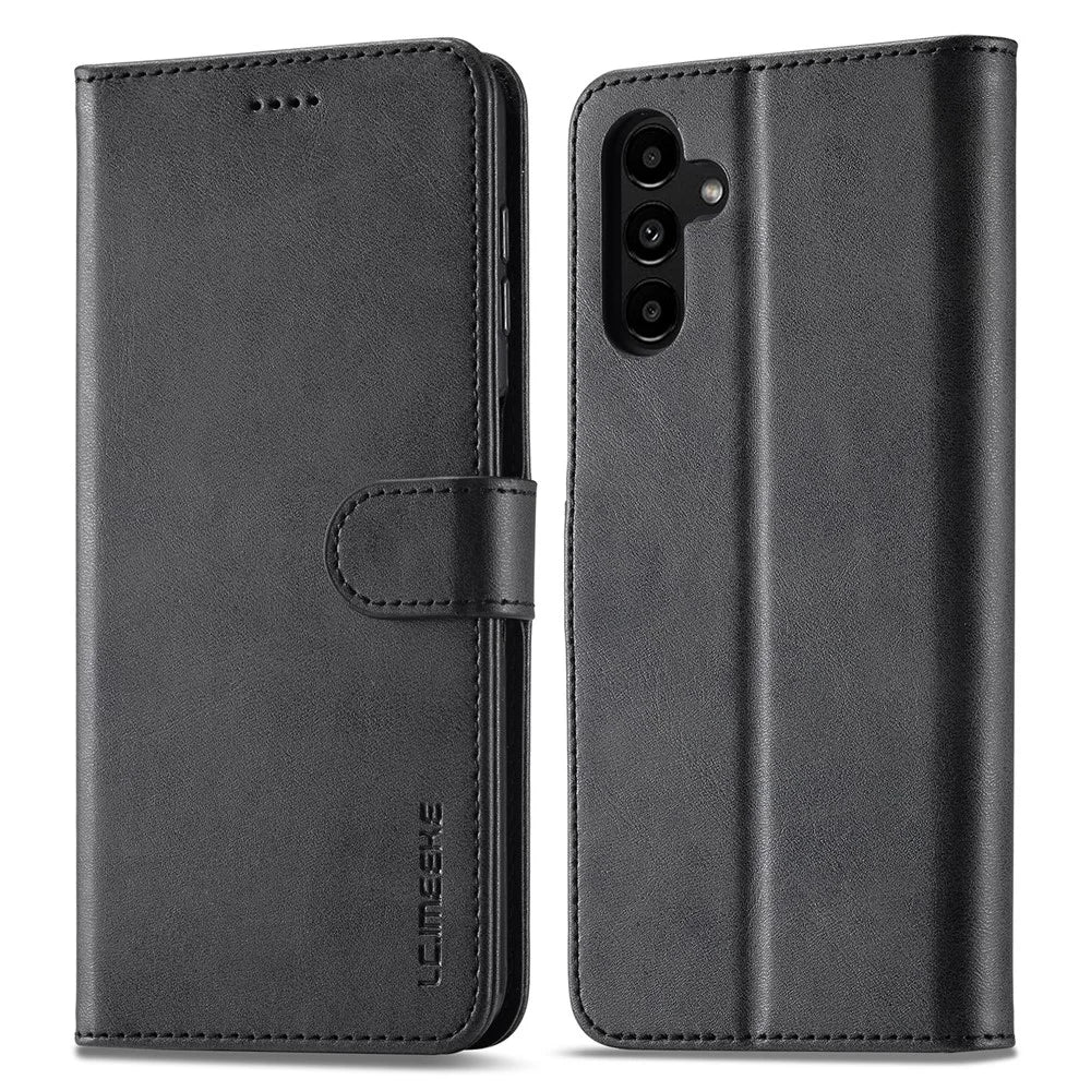 LC.IMEEKE For Samsung Galaxy A14 5G / A14 4G Strong Magnetic Clasp Phone Cover Wallet Stand Calf Texture PU Leather Drop-proof Phone Case - Black - 1
