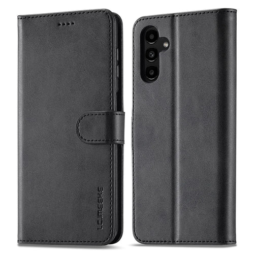 LC.IMEEKE For Samsung Galaxy A14 5G / A14 4G Strong Magnetic Clasp Phone Cover Wallet Stand Calf Texture PU Leather Drop-proof Phone Case - Black - 1