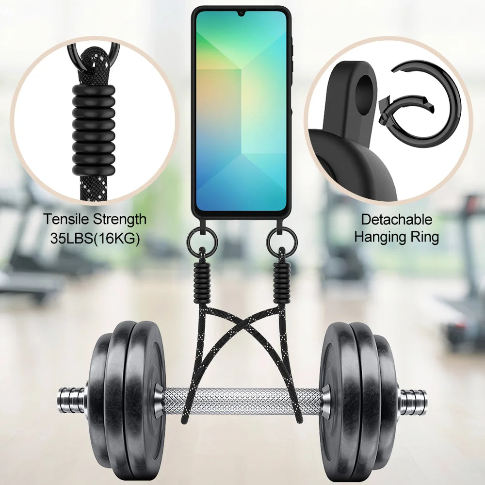 For Samsung Galaxy A06 5G Liquid Silicone Case  Phone Back Cover with Card Holder and Short Strap - Black - 4