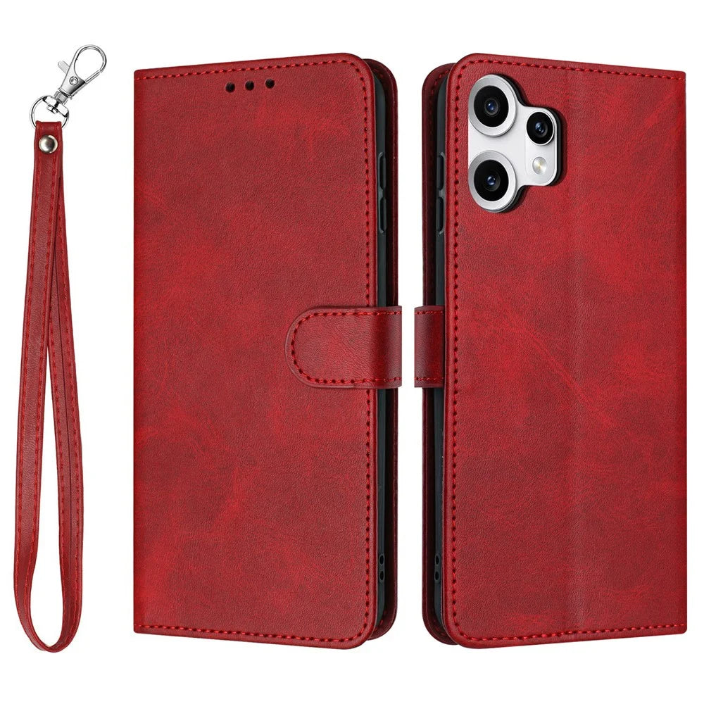 For Nothing CMF Phone 2 Pro Case Flip Stand Calf Texture PU Leather Wallet Phone Cover with Strap - Red - 1