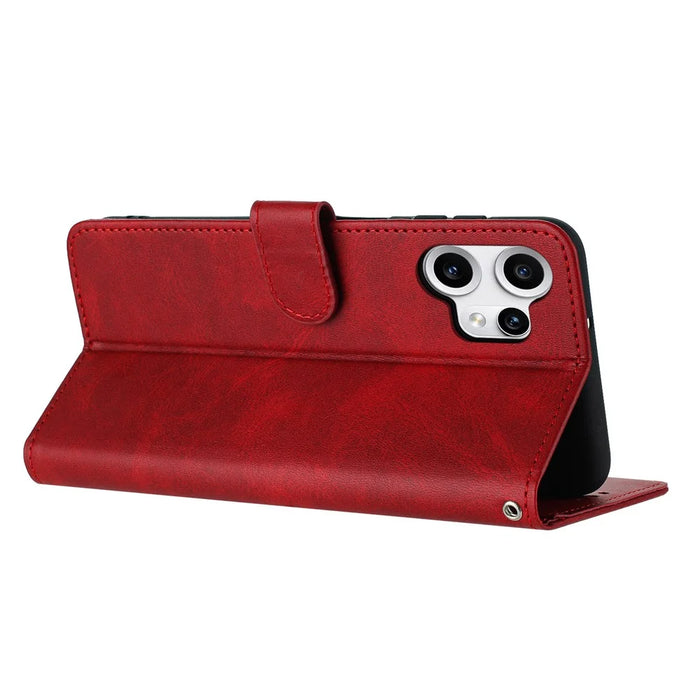 For Nothing CMF Phone 2 Pro Case Flip Stand Calf Texture PU Leather Wallet Phone Cover with Strap - Red - 3