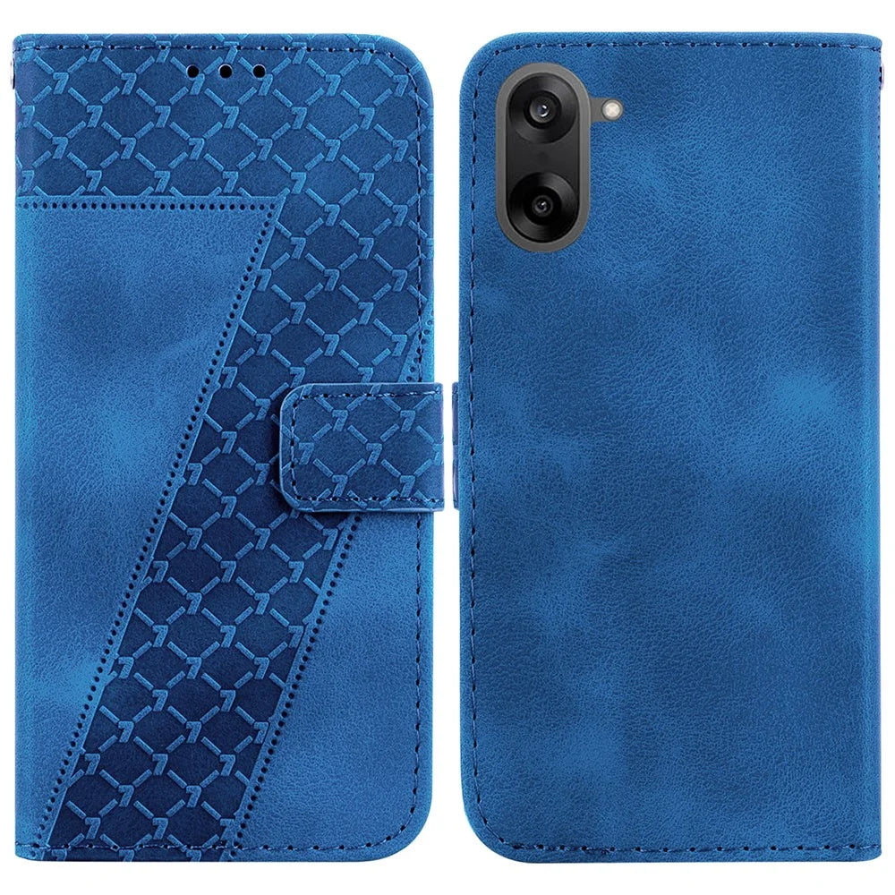 For OnePlus Nord CE5 5G / Ace 5 Racing 5G Stand Case 7-Shaped Pattern Imprint Leather Phone Cover with Strap - Dark Blue - 1