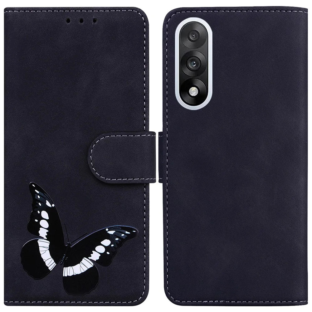 For OnePlus Nord 5 5G / Ace 5 Ultra 5G Stand Case PU Leather Phone Cover Butterfly Printed - Black - 1