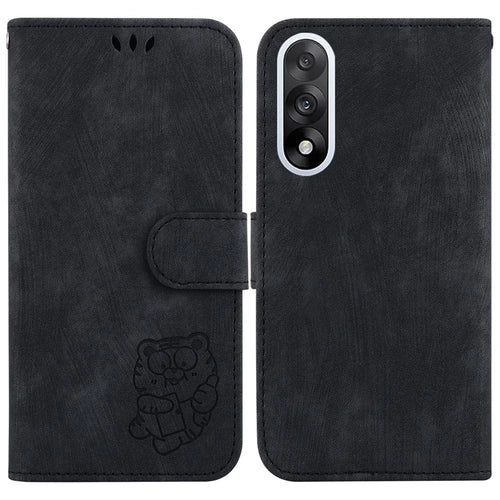 For OnePlus Nord 5 5G / Ace 5 Ultra 5G Wallet Case Tiger Imprint Leather Shockproof Phone Cover with Wrist Strap - Black - 1