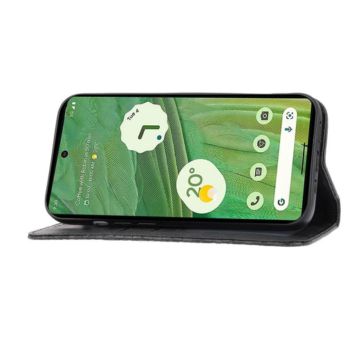 For Google Pixel 7 5G Rhombus Pattern Imprinted Calf Texture PU Leather Stand Case Magnetic Auto Closing Wallet Phone Cover with Strap - Black - 2