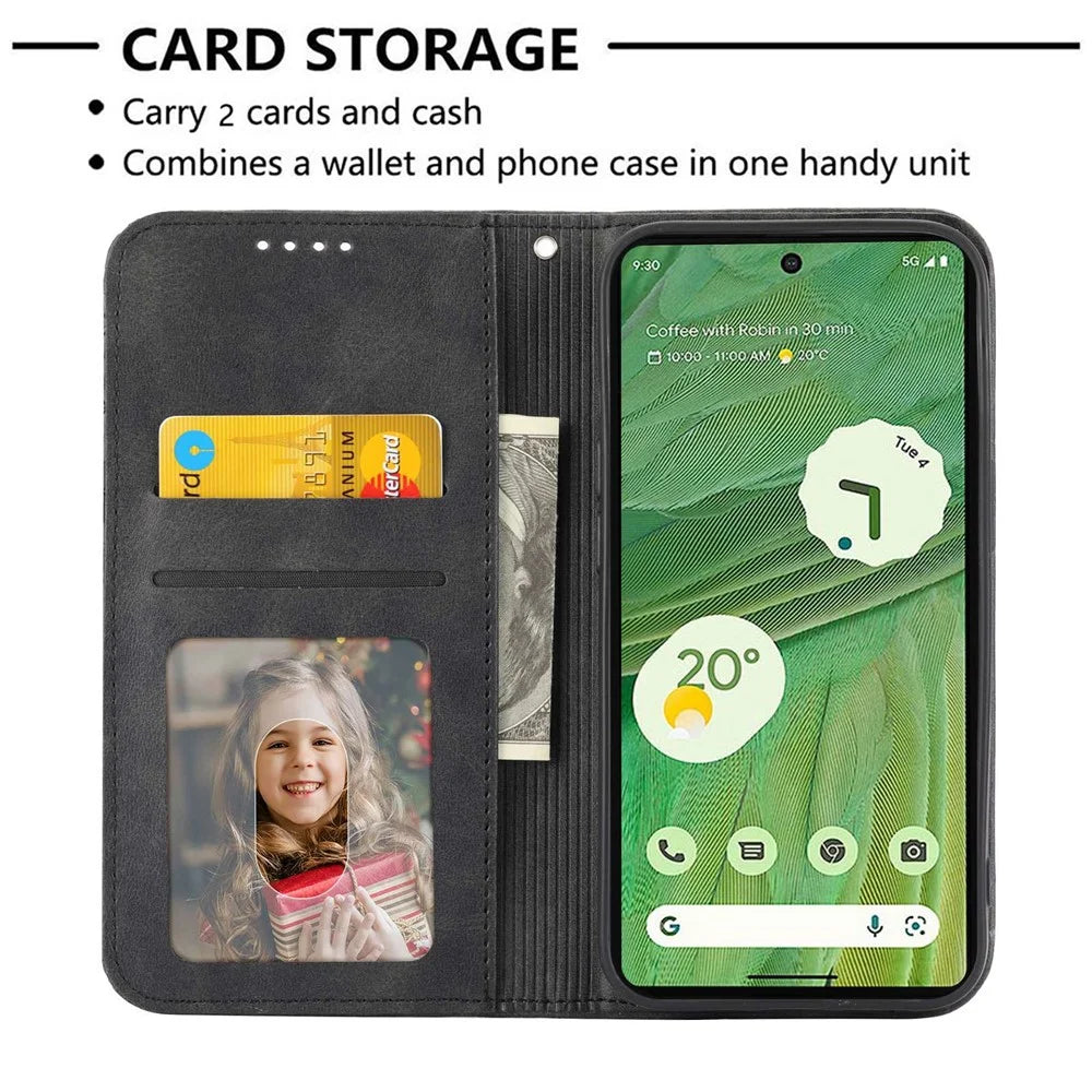For Google Pixel 7 5G Rhombus Pattern Imprinted Calf Texture PU Leather Stand Case Magnetic Auto Closing Wallet Phone Cover with Strap - Black - 3
