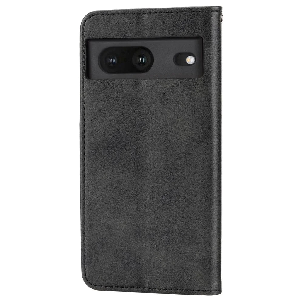 For Google Pixel 7 5G Rhombus Pattern Imprinted Calf Texture PU Leather Stand Case Magnetic Auto Closing Wallet Phone Cover with Strap - Black - 7