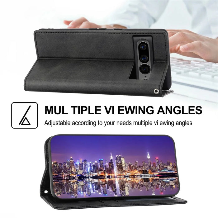 For Google Pixel 7 Pro 5G Rhombus Pattern Imprinted Stand Wallet Phone Case Calf Texture PU Leather + TPU Cover with Strap - Black - 4