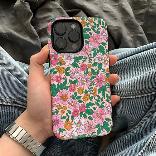 For iPhone 16 Pro Max Case Double Layer TPU + PC Heat Transfer Floral Design Glossy Phone Cover - Colorful Flower - 1
