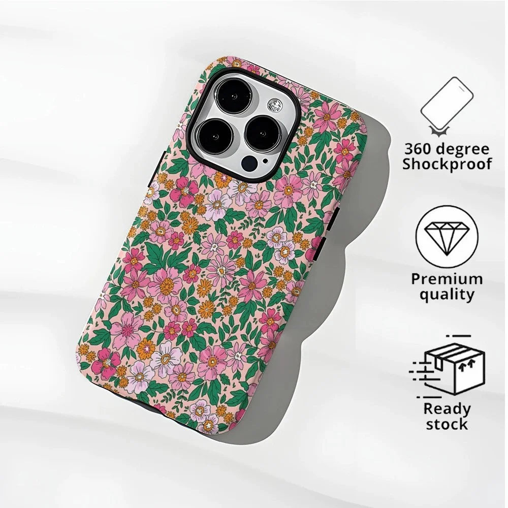 For iPhone 16 Pro Max Case Double Layer TPU + PC Heat Transfer Floral Design Glossy Phone Cover - Colorful Flower - 2