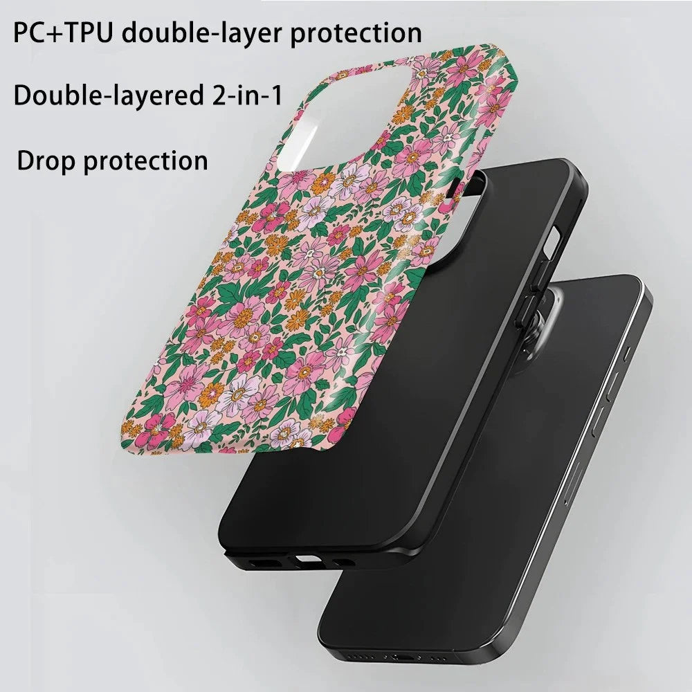 For iPhone 16 Pro Max Case Double Layer TPU + PC Heat Transfer Floral Design Glossy Phone Cover - Colorful Flower - 3