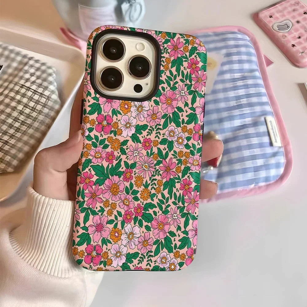 For iPhone 16 Pro Max Case Double Layer TPU + PC Heat Transfer Floral Design Glossy Phone Cover - Colorful Flower - 4