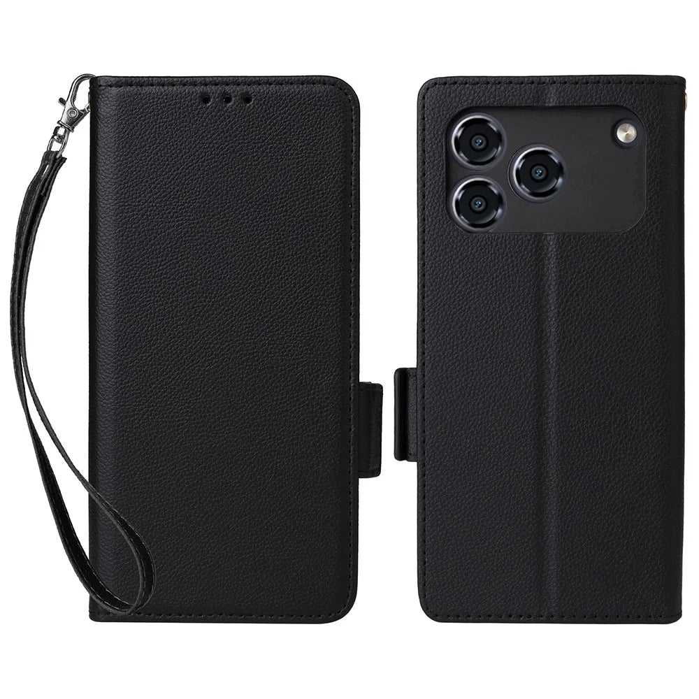For ZTE Blade A36 / nubia A36 Case with Wrist Strap Litchi Texture PU Leather Wallet Phone Cover - Black - 1