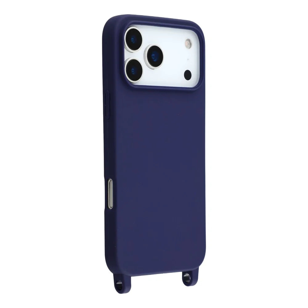 For iPhone 17 Pro Max Case TPU Soft Shockproof Phone Cover with Adjustable Lanyard - Dark Blue - 3