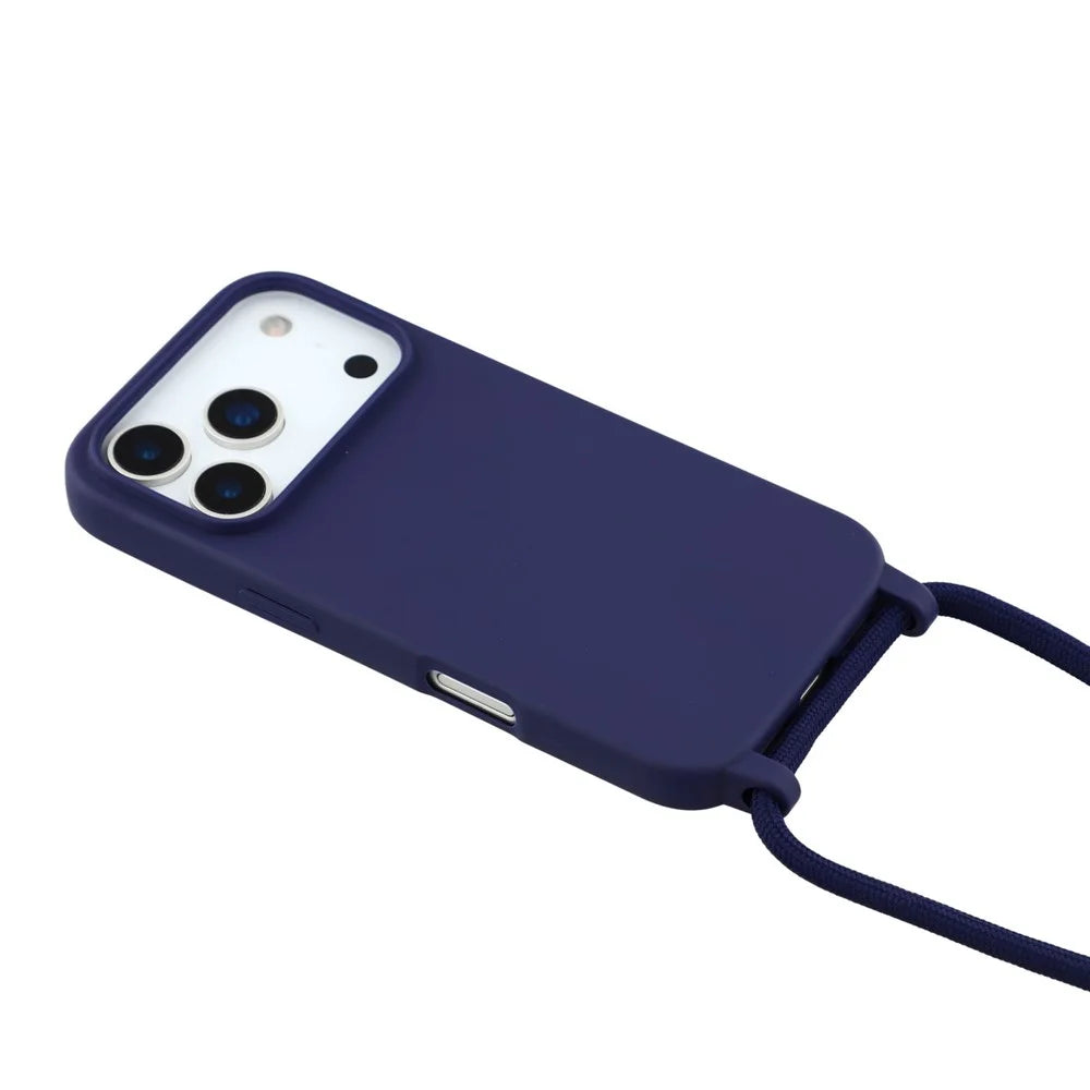 For iPhone 17 Pro Max Case TPU Soft Shockproof Phone Cover with Adjustable Lanyard - Dark Blue - 4
