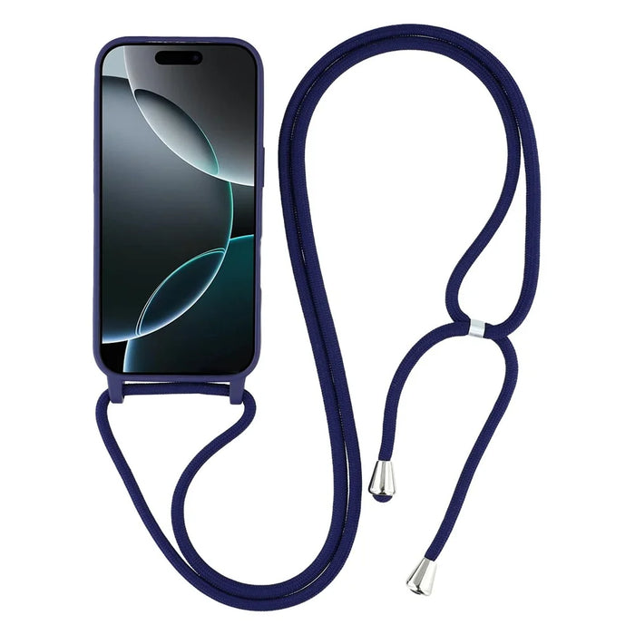 For iPhone 17 Pro Case TPU Soft Shockproof Phone Cover with Adjustable Lanyard - Dark Blue - 2