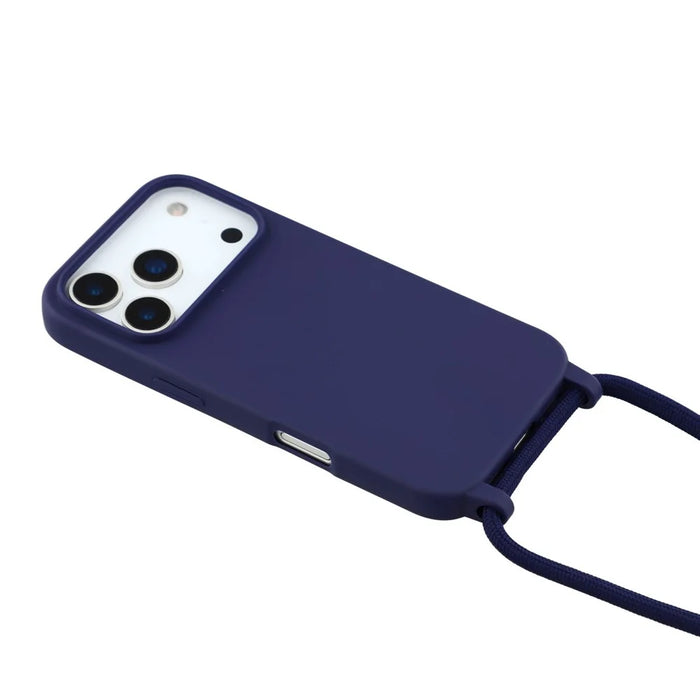 For iPhone 17 Pro Case TPU Soft Shockproof Phone Cover with Adjustable Lanyard - Dark Blue - 4