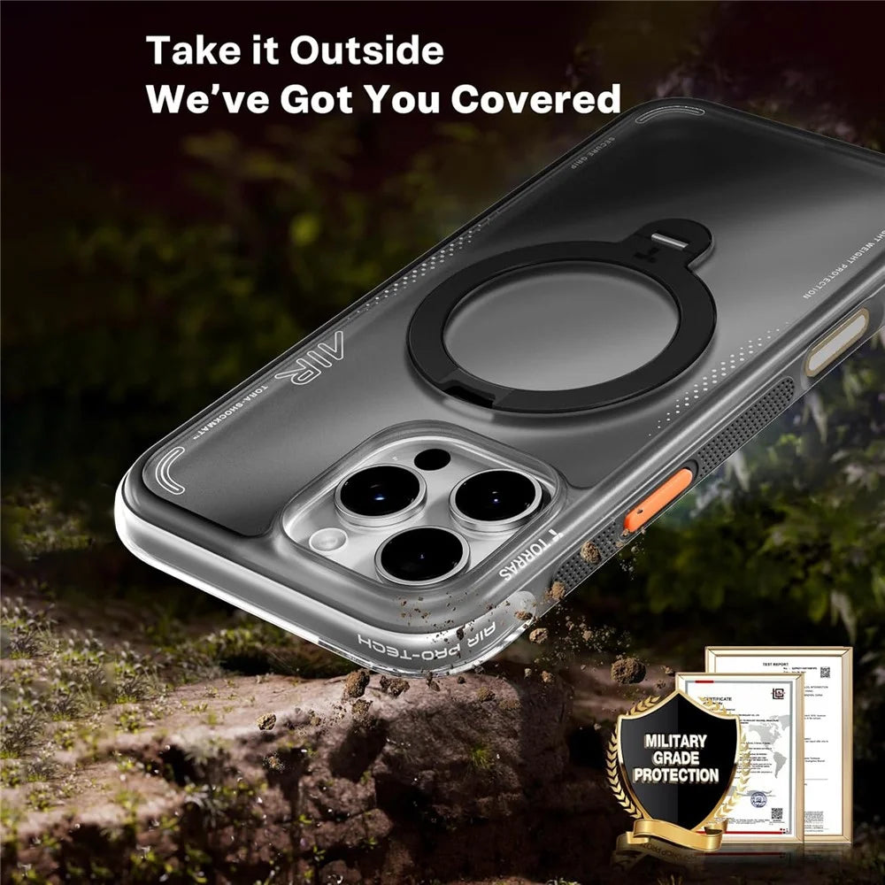 TORRAS Ostand Q3 Air Series For iPhone 16 Pro Case with Kickstand Compatible with MagSafe Shockproof PC + TPU Phone Cover (Amazon Packaging, No EAN Code) - Black - 4
