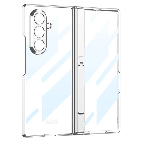 GKK For Samsung Galaxy Z Fold7 5G Crystal Clear Case Magnetic Hinge Protection PC Tempered Glass Kickstand Phone Cover - Silver - 1