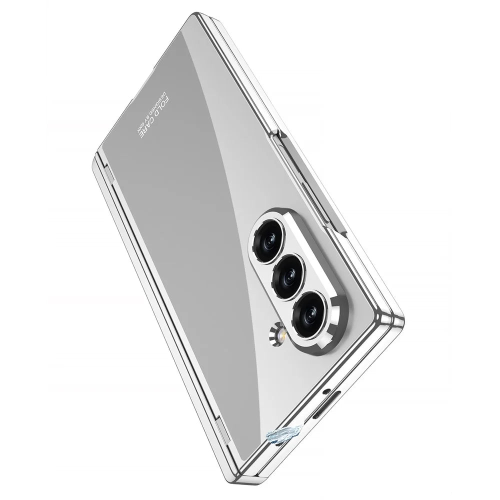 GKK For Samsung Galaxy Z Fold7 5G Crystal Clear Case Magnetic Hinge Protection PC Tempered Glass Kickstand Phone Cover - Silver - 4