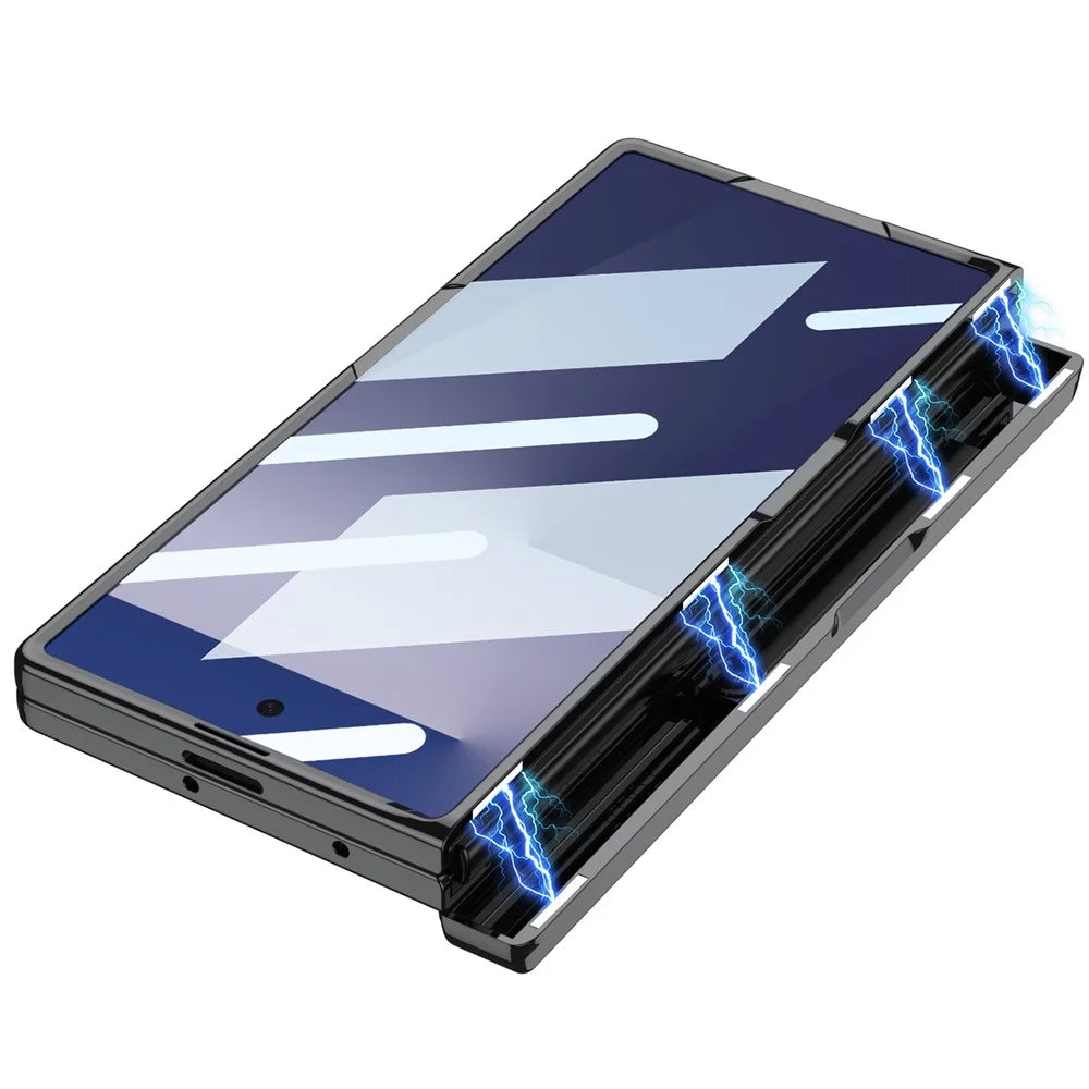 GKK For Samsung Galaxy Z Fold7 5G Crystal Clear Case Magnetic Hinge Protection PC Tempered Glass Kickstand Phone Cover - Silver - 6