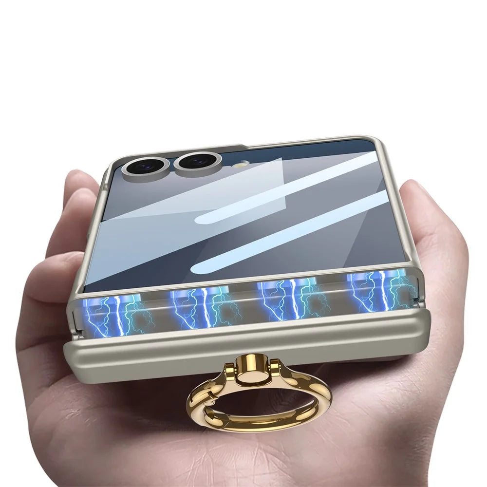 GKK For Samsung Galaxy Z Flip7 5G Magnetic Case with Ring Holder PC Tempered Glass Film Phone Cover - Titanium Grey - 2