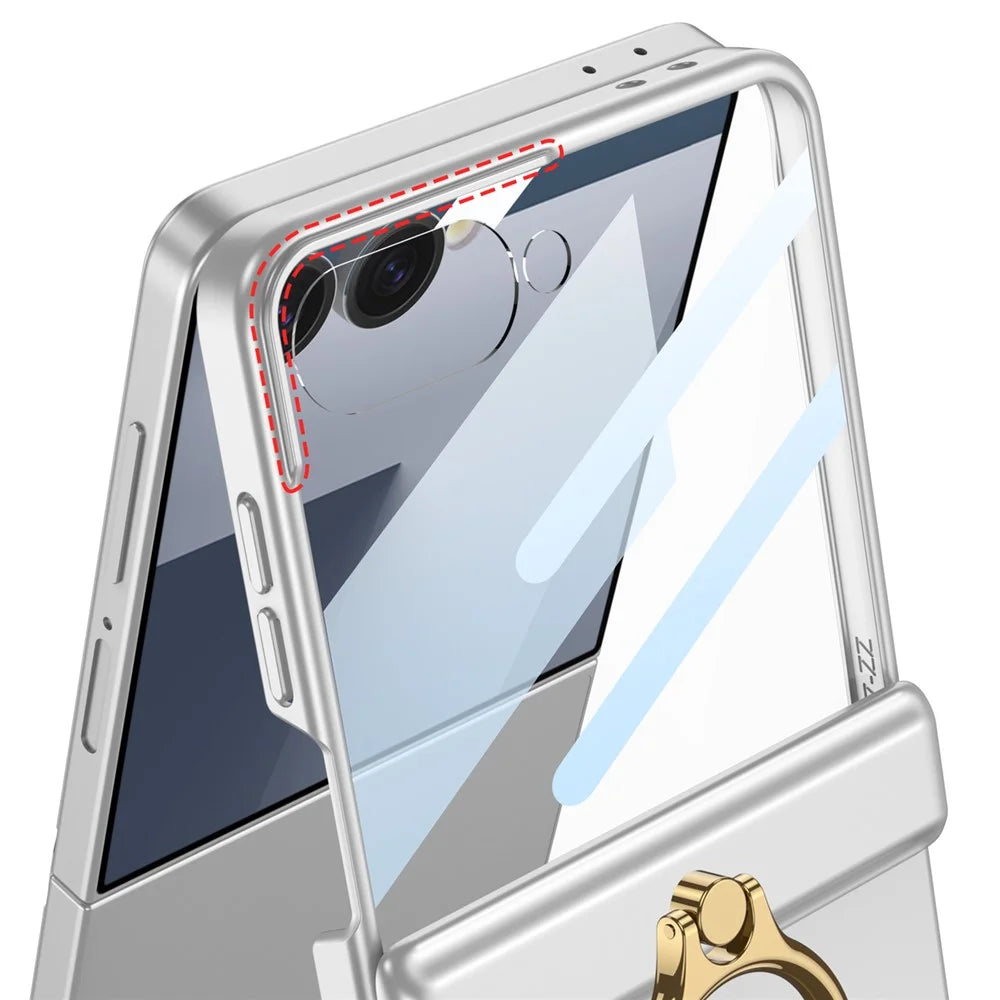 GKK For Samsung Galaxy Z Flip7 5G Magnetic Case with Ring Holder PC Tempered Glass Film Phone Cover - Titanium Grey - 5