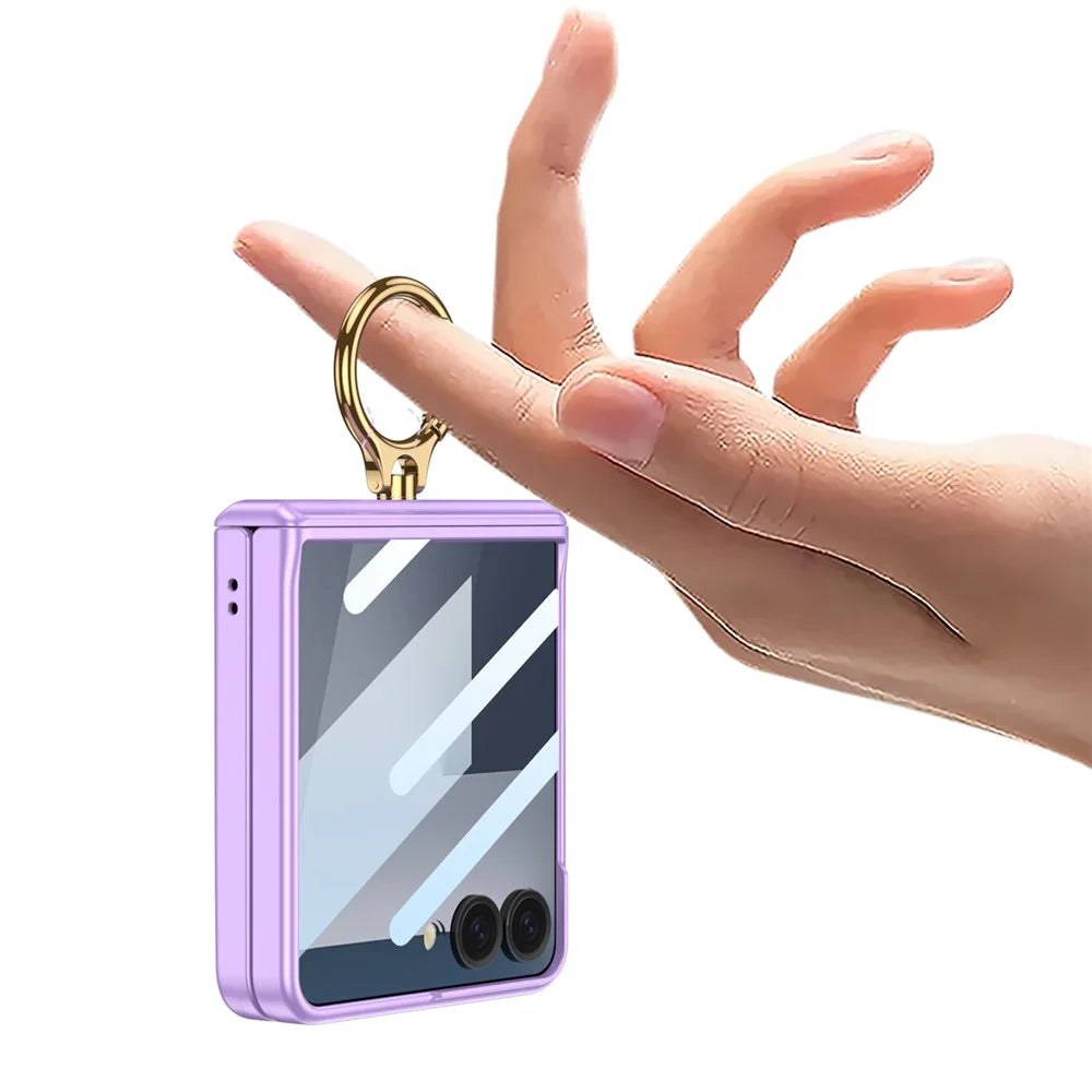 GKK For Samsung Galaxy Z Flip7 5G Magnetic Case with Ring Holder PC Tempered Glass Film Phone Cover - Titanium Grey - 6