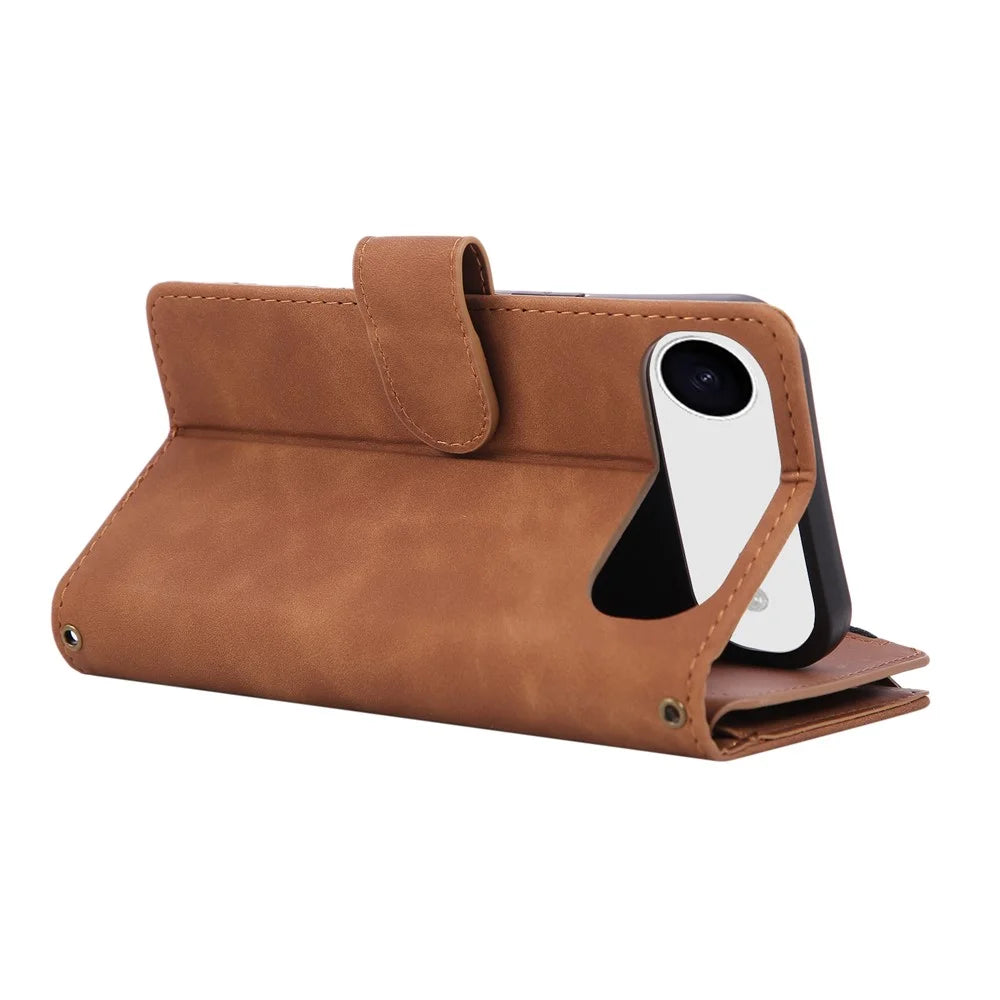 For iPhone Air Case Zipper Wallet Multiple Card Slots Leather Phone Cover with Wrist Strap - Brown - 5