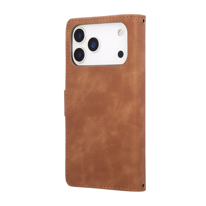 For iPhone 18 Pro Max / 17 Pro Max Case Zipper Wallet Multiple Card Slots Leather Phone Cover with Wrist Strap - Brown - 6