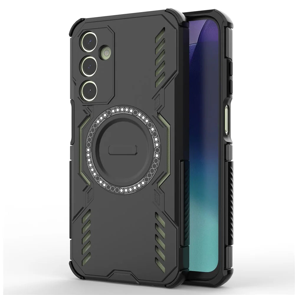 For Samsung Galaxy A25 5G (Global) (161.0mm) Magnetic Case Butterfly Armor Hollow Heat Dissipation PC + TPU Phone Cover - Black - 1