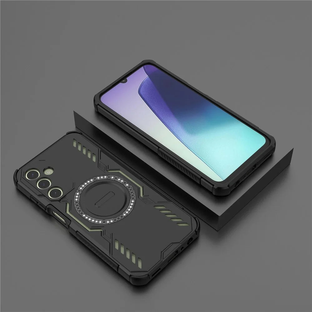 For Samsung Galaxy A25 5G (Global) (161.0mm) Magnetic Case Butterfly Armor Hollow Heat Dissipation PC + TPU Phone Cover - Black - 6
