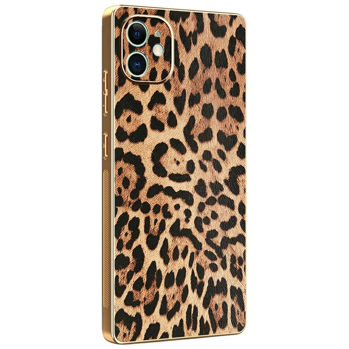 For iPhone 11 Case Leopard Print PU Leather Coated PC + TPU Electroplating Phone Cover - 1