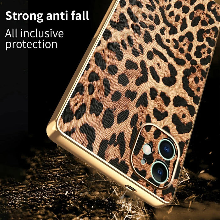 For iPhone 11 Case Leopard Print PU Leather Coated PC + TPU Electroplating Phone Cover - 2