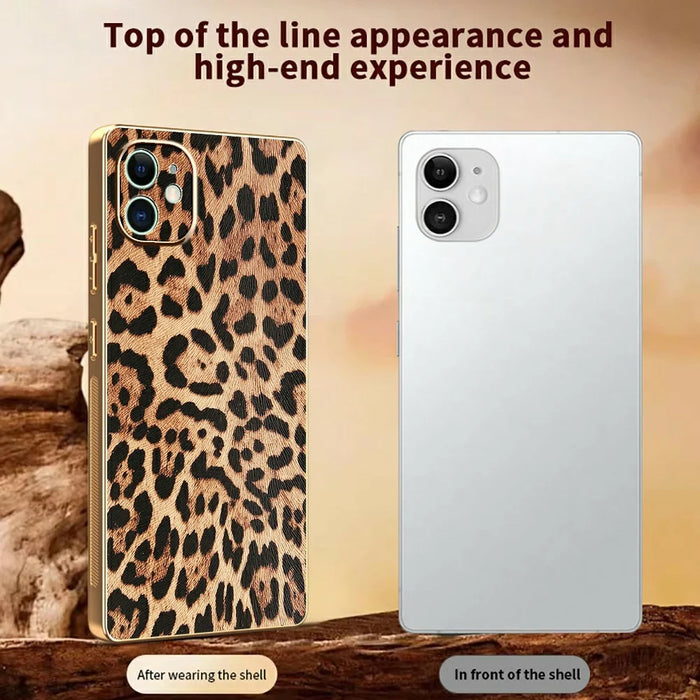 For iPhone 11 Case Leopard Print PU Leather Coated PC + TPU Electroplating Phone Cover - 3