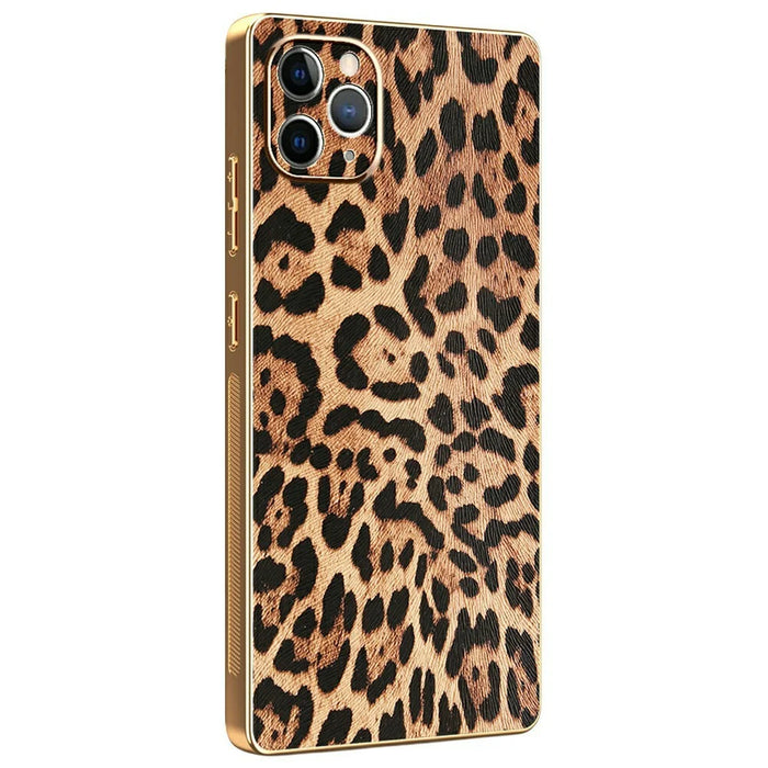 For iPhone 11 Pro Case Leopard Print PU Leather Coated PC + TPU Electroplating Phone Cover - 1