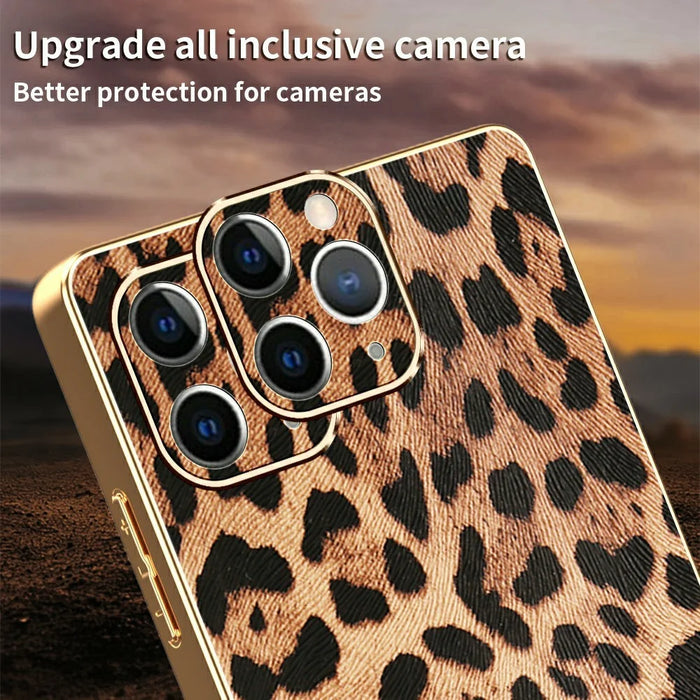 For iPhone 11 Pro Case Leopard Print PU Leather Coated PC + TPU Electroplating Phone Cover - 4
