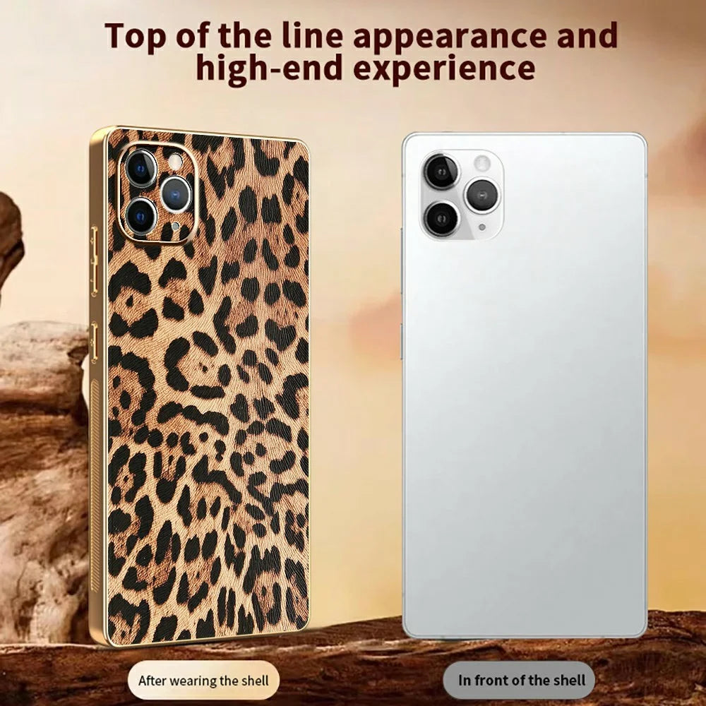 For iPhone 11 Pro Max Case Leopard Print PU Leather Coated PC + TPU Electroplating Phone Cover - 3