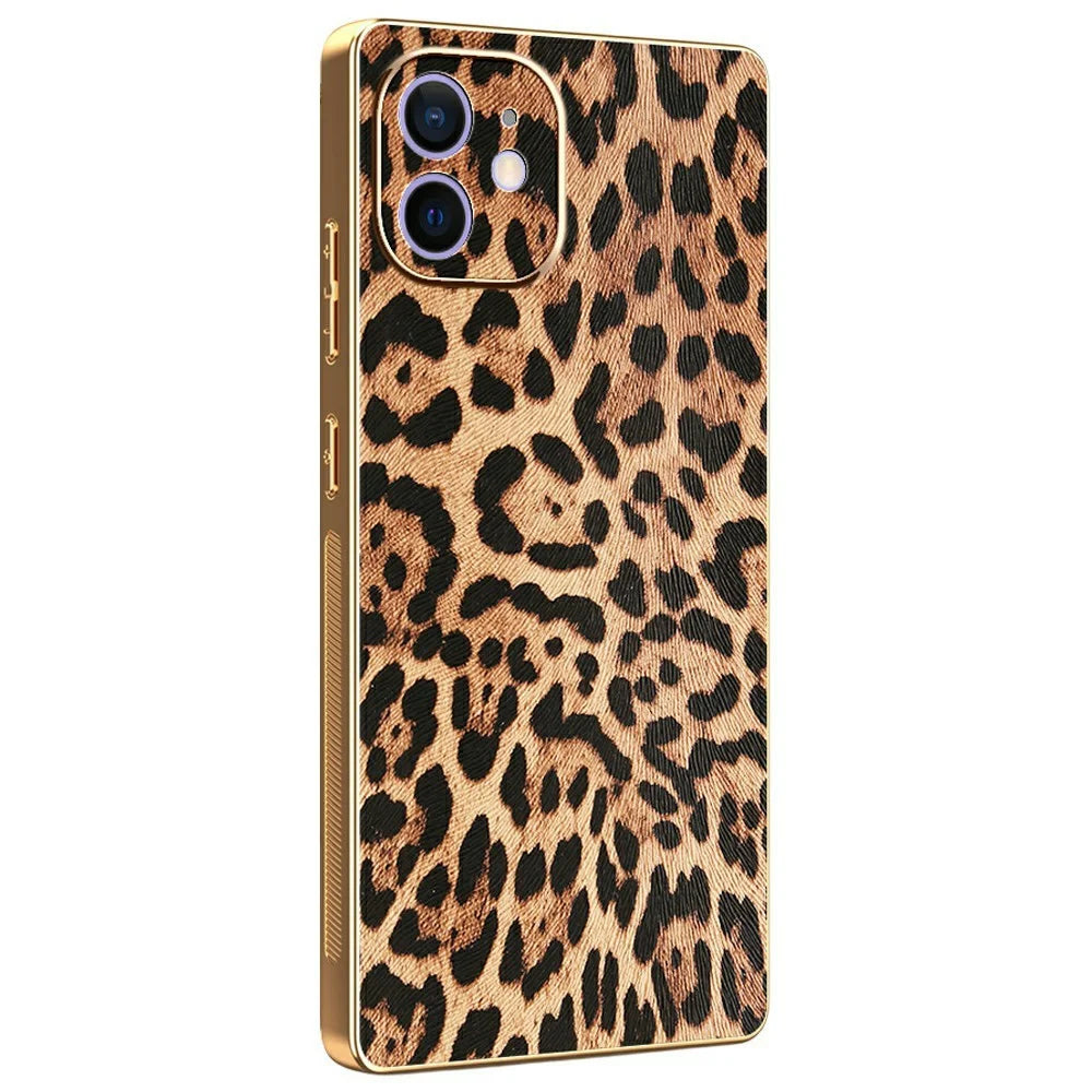 For iPhone 12 Case Leopard Print PU Leather Coated PC + TPU Electroplating Phone Cover - 1