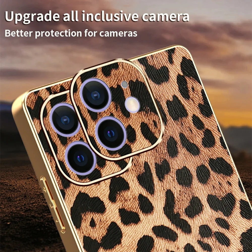 For iPhone 12 Case Leopard Print PU Leather Coated PC + TPU Electroplating Phone Cover - 4