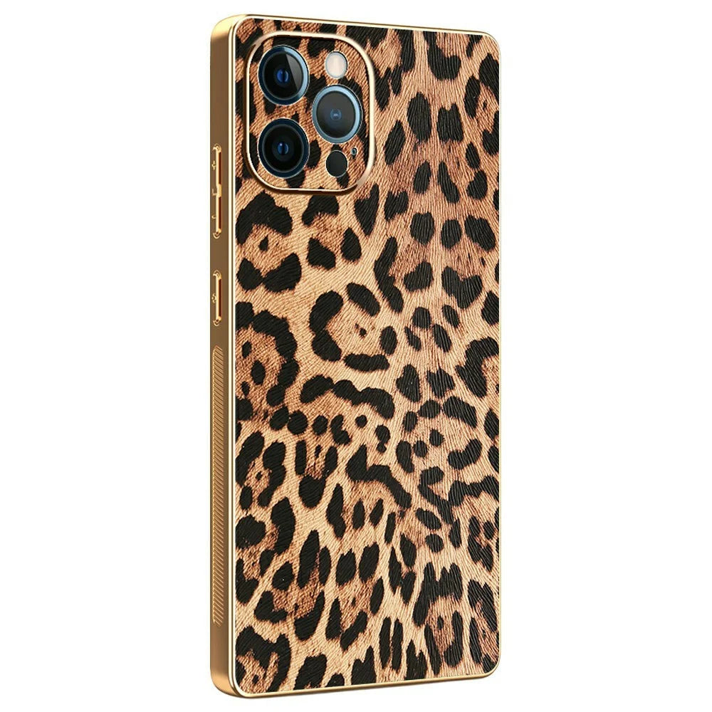 For iPhone 12 Pro Case Leopard Print PU Leather Coated PC + TPU Electroplating Phone Cover - 1