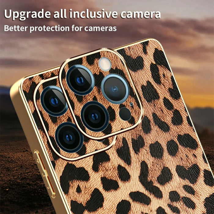 For iPhone 12 Pro Case Leopard Print PU Leather Coated PC + TPU Electroplating Phone Cover - 4